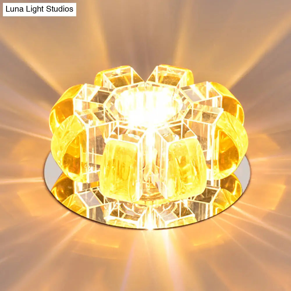 Contemporary Crystal Led Flush Mount Ceiling Light - Clear Floral Design For Entryway Golden