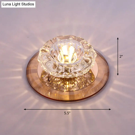 Contemporary Crystal Led Flush Mount Ceiling Light: Floral Entryway Lighting Tan / Warm