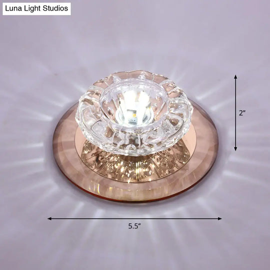 Contemporary Crystal Led Flush Mount Ceiling Light: Floral Entryway Lighting Tan / White