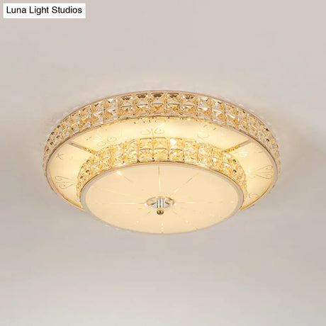 Contemporary Crystal Led Flush Mount Ceiling Light In Champagne For Parlor - Flower/Round Design