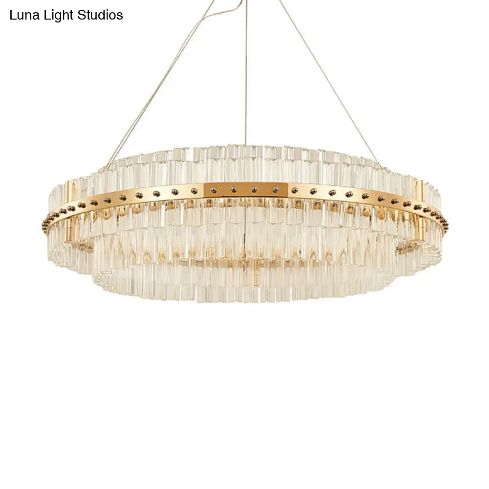 Contemporary Crystal Led Gold Chandelier - 19.5’’ Diameter 2-Tier Adjustable Hanging Cords