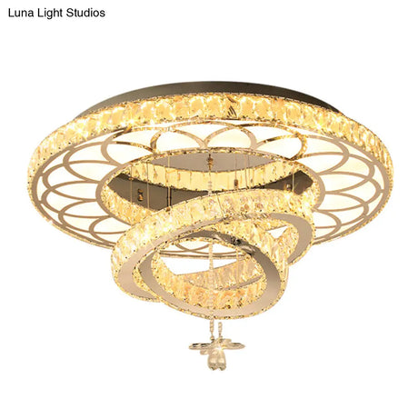 Contemporary Crystal Led Silver Rings Flush Mount Ceiling Light - Ideal For Bedroom