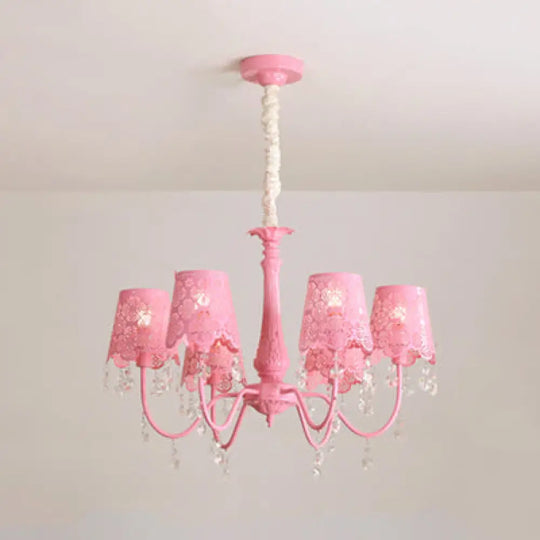 Contemporary Crystal Metal Pendant Chandelier For Living Room 6 / Pink