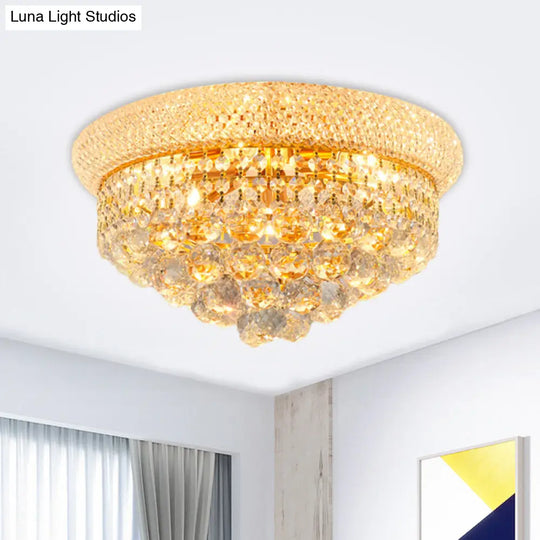 Contemporary Crystal Orb Cone Flush Mount Ceiling Light - Gold Finish 6/9 Heads 16’/23.5’ Wide