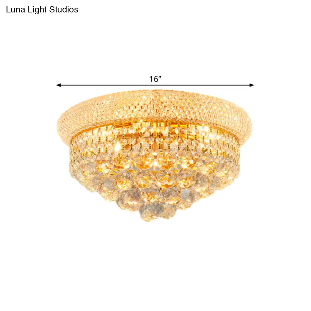 Contemporary Crystal Orb Cone Flush Mount Ceiling Light - Gold Finish 6/9 Heads 16’/23.5’ Wide