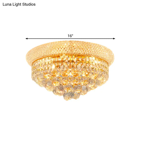 Contemporary Crystal Orb Cone Flush Mount Ceiling Light - Gold Finish 6/9 Heads 16’/23.5’ Wide