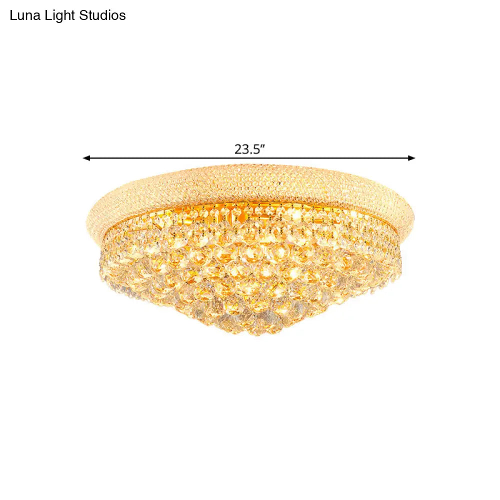 Contemporary Crystal Orb Cone Flush Mount Ceiling Light - Gold Finish 6/9 Heads 16’/23.5’ Wide
