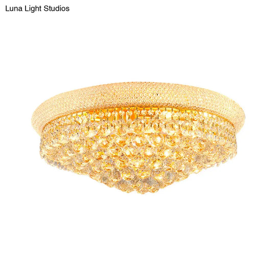 Contemporary Crystal Orb Cone Flush Mount Ceiling Light - Gold Finish 6/9 Heads 16’/23.5’ Wide