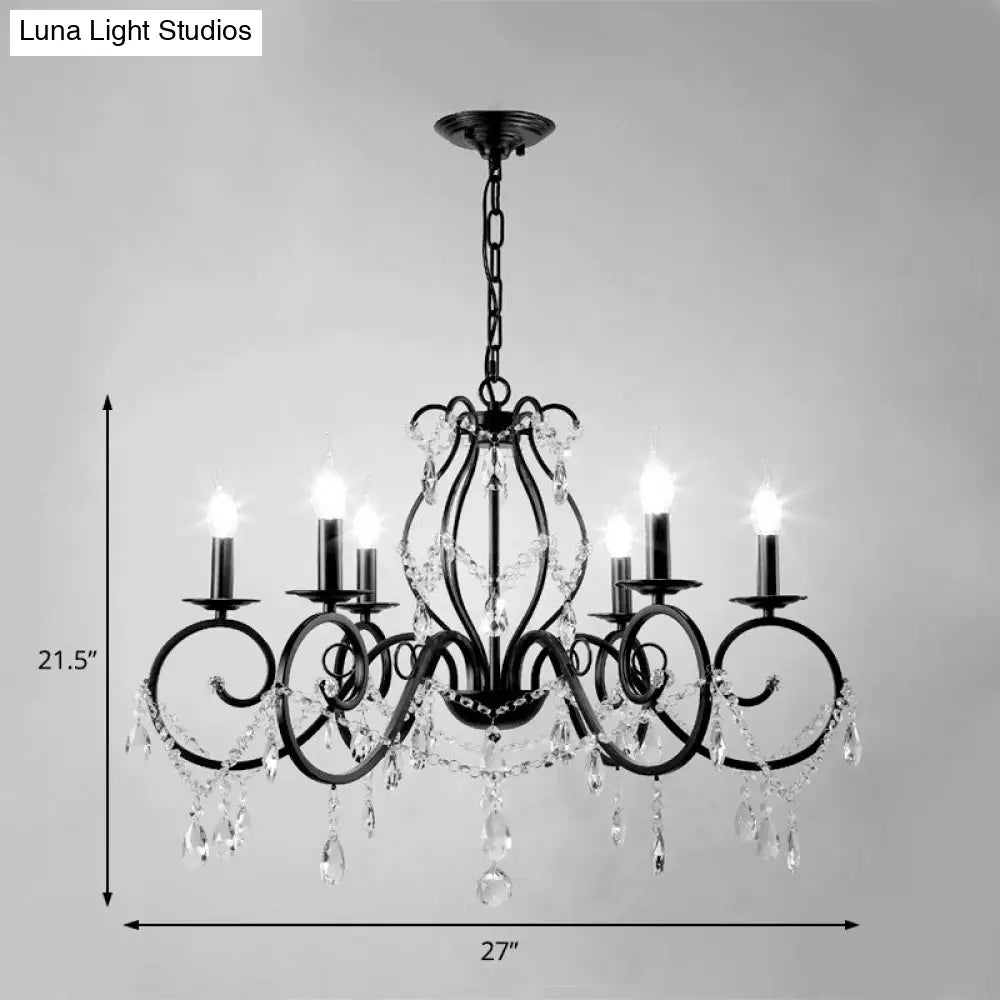 Contemporary Crystal Pendant Chandelier With 6/8 Bulbs - Black Candle Style Lamp Fixture