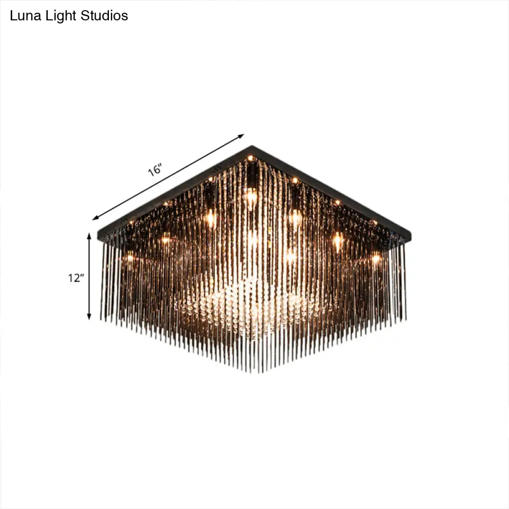 Contemporary Crystal Rod And Beaded Cubic Flush Ceiling Light - Black 4/6/9 Lights 16/19/23.5 Wide