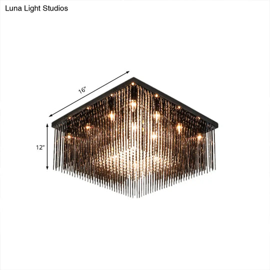 Contemporary Crystal Rod And Beaded Cubic Flush Ceiling Light - Black 4/6/9 Lights 16/19/23.5 Wide