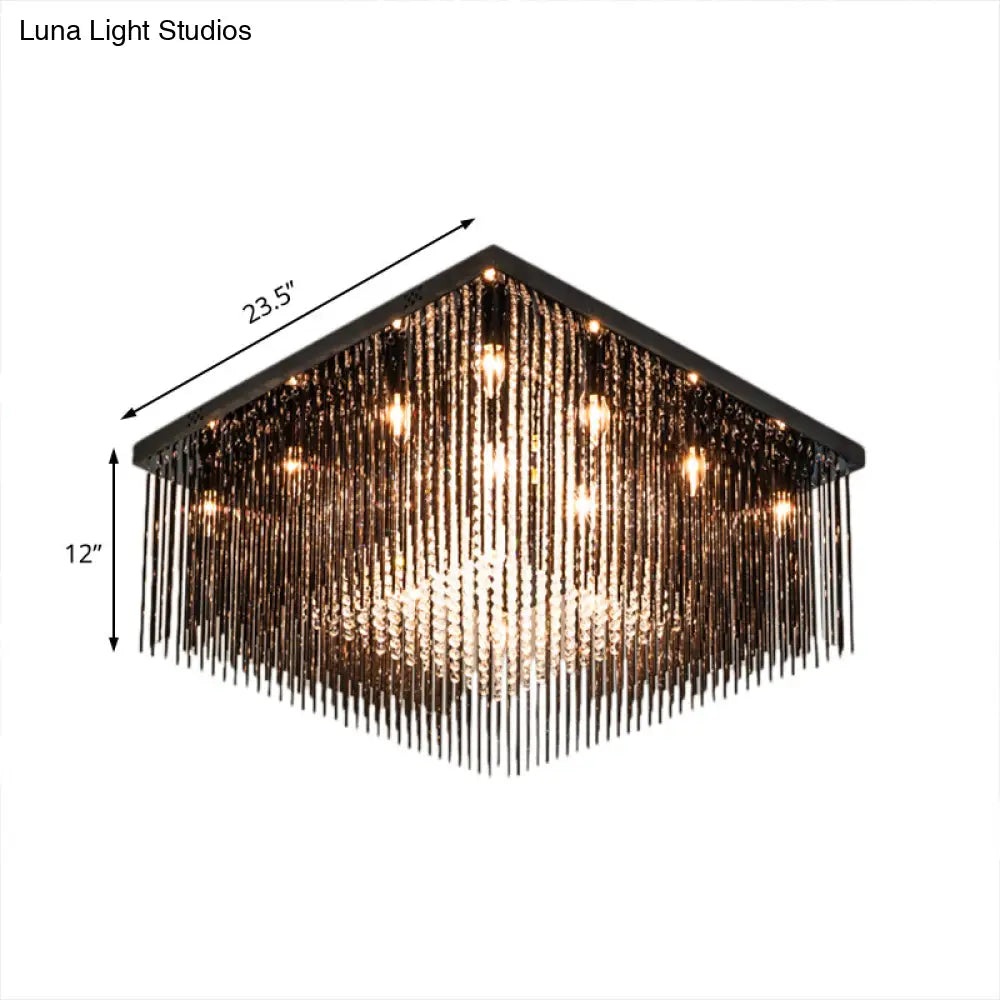 Contemporary Crystal Rod And Beaded Cubic Flush Ceiling Light - Black 4/6/9 Lights 16/19/23.5 Wide