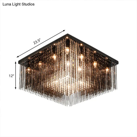 Contemporary Crystal Rod And Beaded Cubic Flush Ceiling Light - Black 4/6/9 Lights 16/19/23.5 Wide