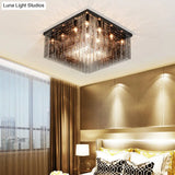 Contemporary Crystal Rod And Beaded Cubic Flush Ceiling Light - Black 4/6/9 Lights