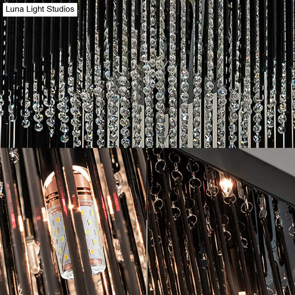 Contemporary Crystal Rod And Beaded Cubic Flush Ceiling Light - Black 4/6/9 Lights 16/19/23.5 Wide