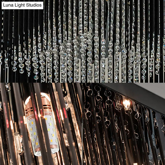Contemporary Crystal Rod And Beaded Cubic Flush Ceiling Light - Black 4/6/9 Lights 16/19/23.5 Wide