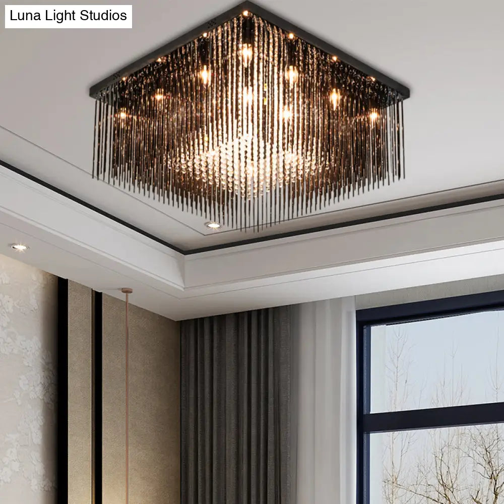 Contemporary Crystal Rod And Beaded Cubic Flush Ceiling Light - Black 4/6/9 Lights