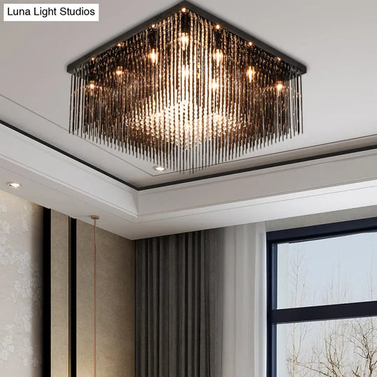 Contemporary Crystal Rod And Beaded Cubic Flush Ceiling Light - Black 4/6/9 Lights
