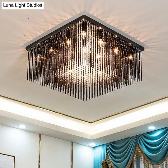 Contemporary Crystal Rod And Beaded Cubic Flush Ceiling Light - Black 4/6/9 Lights 16/19/23.5 Wide /
