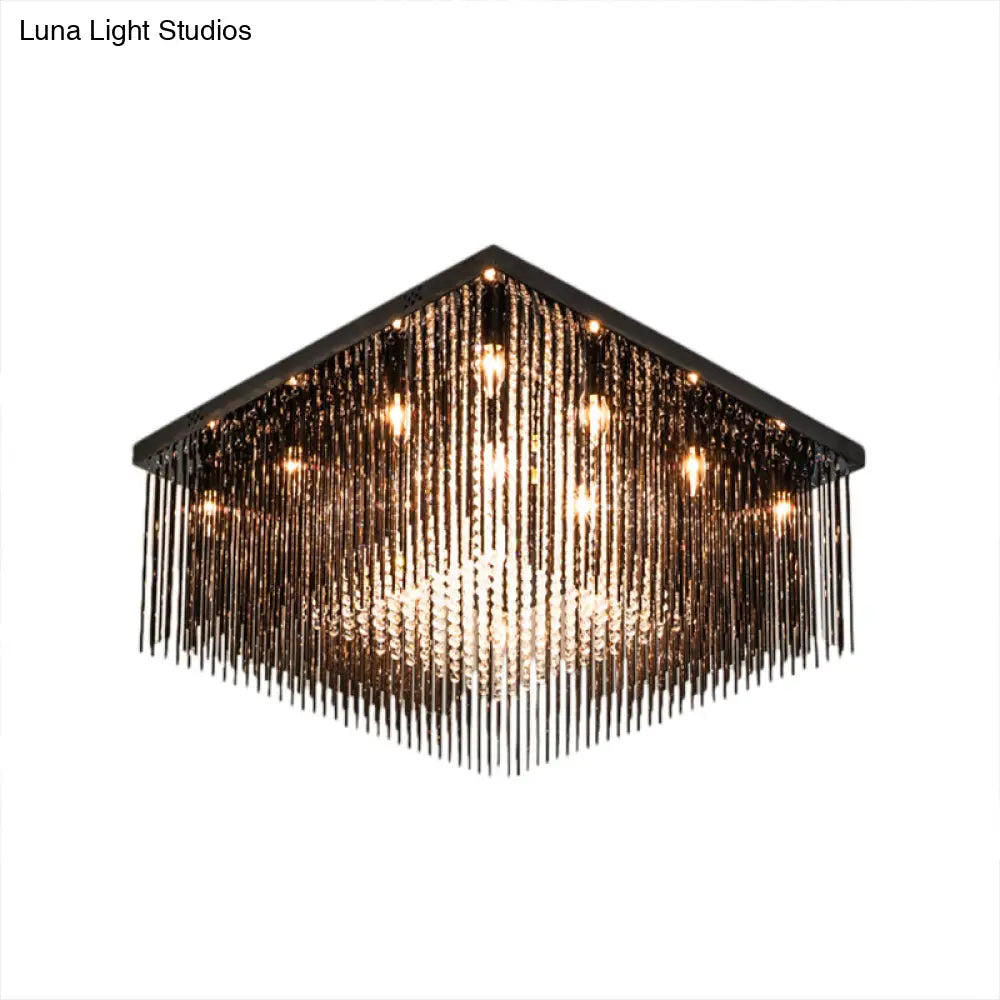 Contemporary Crystal Rod And Beaded Cubic Flush Ceiling Light - Black 4/6/9 Lights