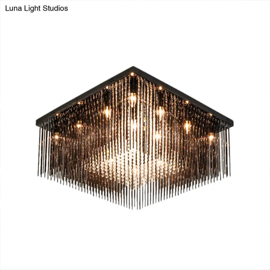 Contemporary Crystal Rod And Beaded Cubic Flush Ceiling Light - Black 4/6/9 Lights