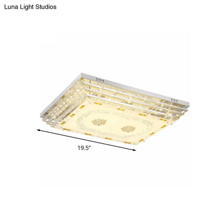 Contemporary Crystal Rod Ceiling Light In White Rectangle Design - Led Fixture With Multi-Color