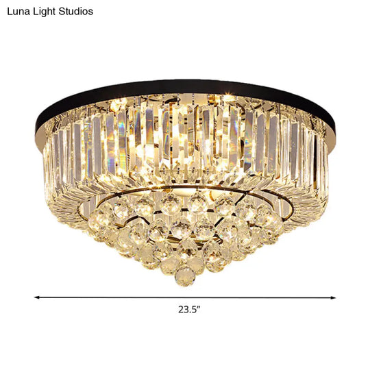 Contemporary Crystal Rod Drum Flush Mount Ceiling Light - 4/6/9 Heads Black Multiple Sizes