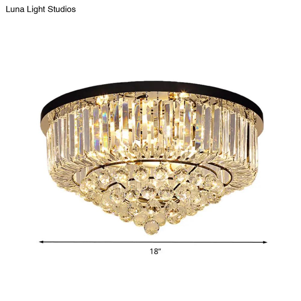 Contemporary Crystal Rod Drum Flush Mount Ceiling Light - 4/6/9 Heads Black Multiple Sizes
