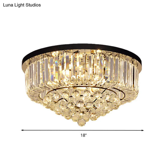 Contemporary Crystal Rod Drum Flush Mount Ceiling Light - 4/6/9 Heads Black Multiple Sizes