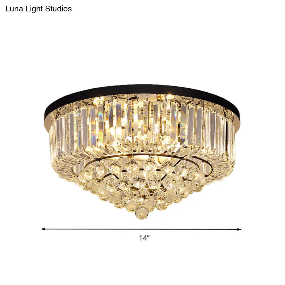 Contemporary Crystal Rod Drum Flush Mount Ceiling Light - 4/6/9 Heads Black Multiple Sizes