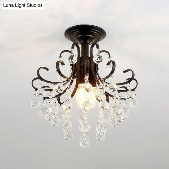 Contemporary Crystal Strands Ceiling Light Fixture - Terrace Semi Flush Mount Chandelier Black / B