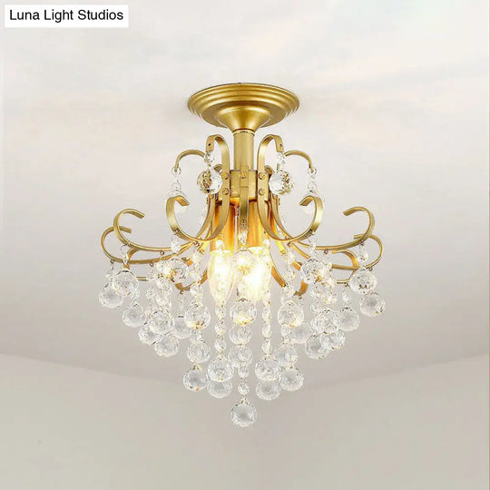 Contemporary Crystal Strands Ceiling Light Fixture - Terrace Semi Flush Mount Chandelier Gold / B