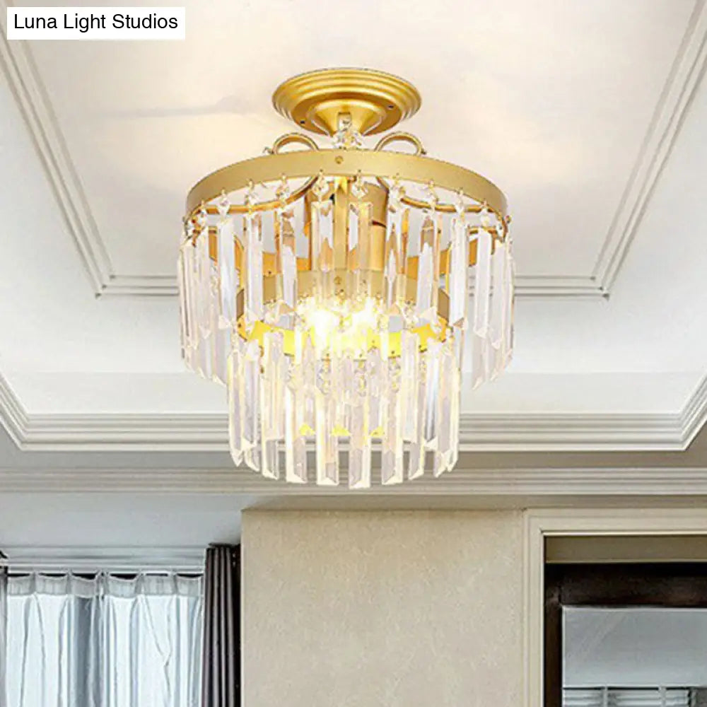 Contemporary Crystal Strands Ceiling Light Fixture - Terrace Semi Flush Mount Chandelier