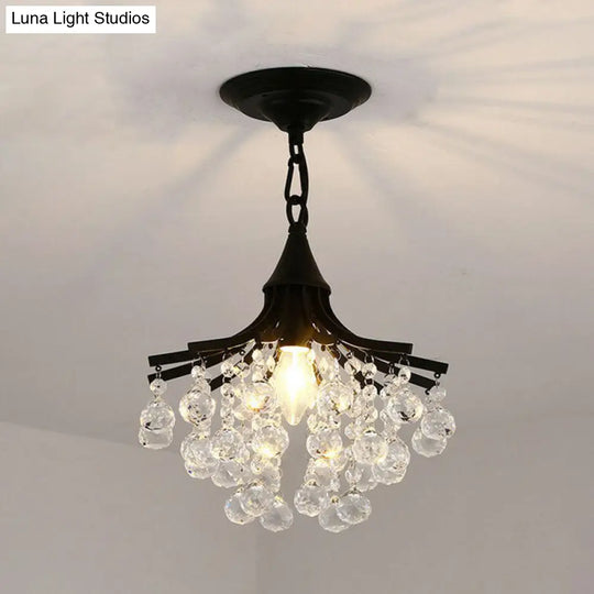Contemporary Crystal Strands Ceiling Light Fixture - Terrace Semi Flush Mount Chandelier Black / D