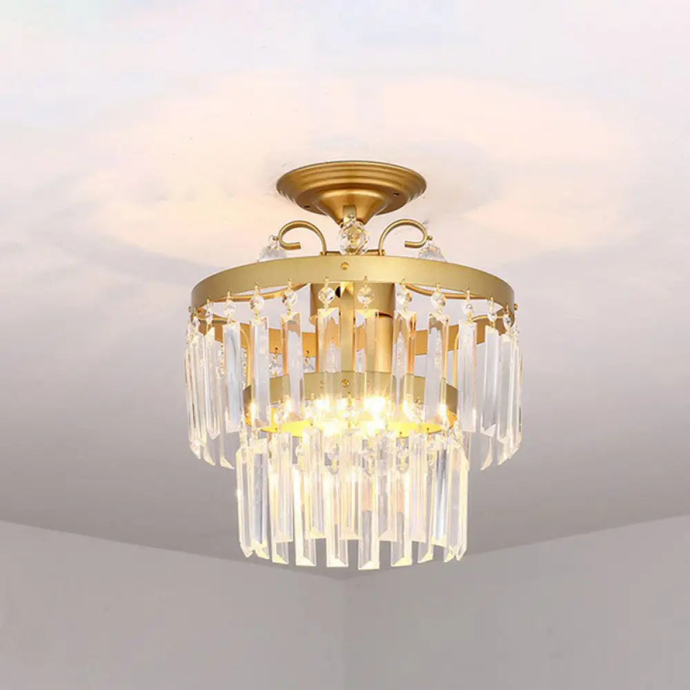 Contemporary Crystal Strands Ceiling Light Fixture - Terrace Semi Flush Mount Chandelier Gold / F