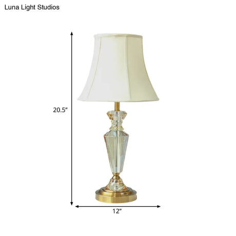 Contemporary Crystal Table Lamp: Panel Bell Style With Gold Finish And Round Pedestal