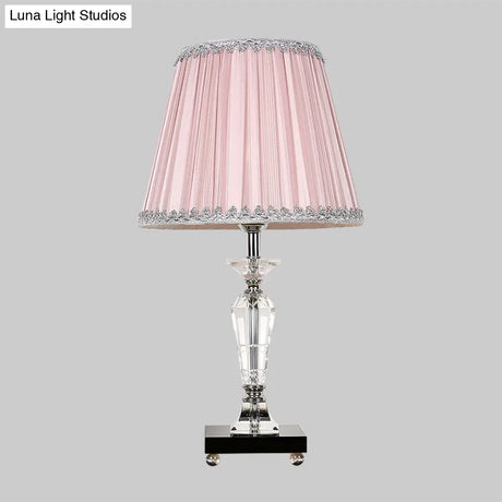 Contemporary Crystal Table Lamp With Pink/Blue Nightstand Light And Conical Fabric Shade