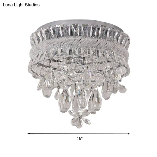 Contemporary Crystal Teardrop Flush Light - 6 Bulbs Nickel Ceiling Mount Fixture