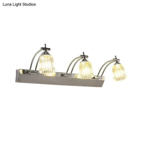 Contemporary Crystal Vanity Light - Fluted Clear Shades Silver Finish 3 Heads Warm/White