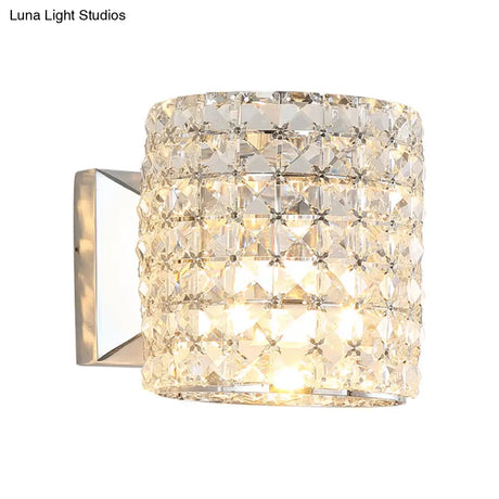 Contemporary Crystal Wall Sconce With Clear Cylinder Light Fixture