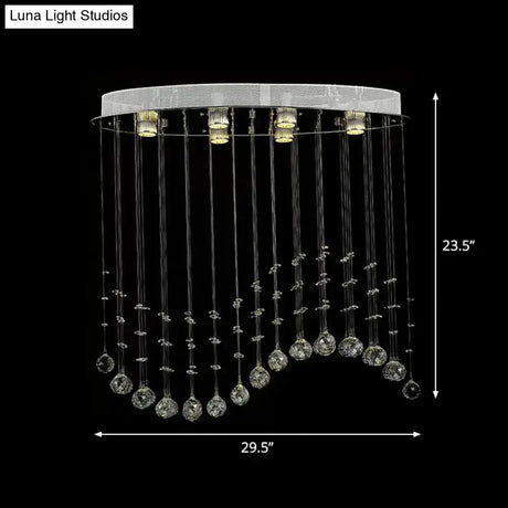 Contemporary Crystal Wavy Flushmount Lighting - 6-Head Living Room Ceiling Flush Light