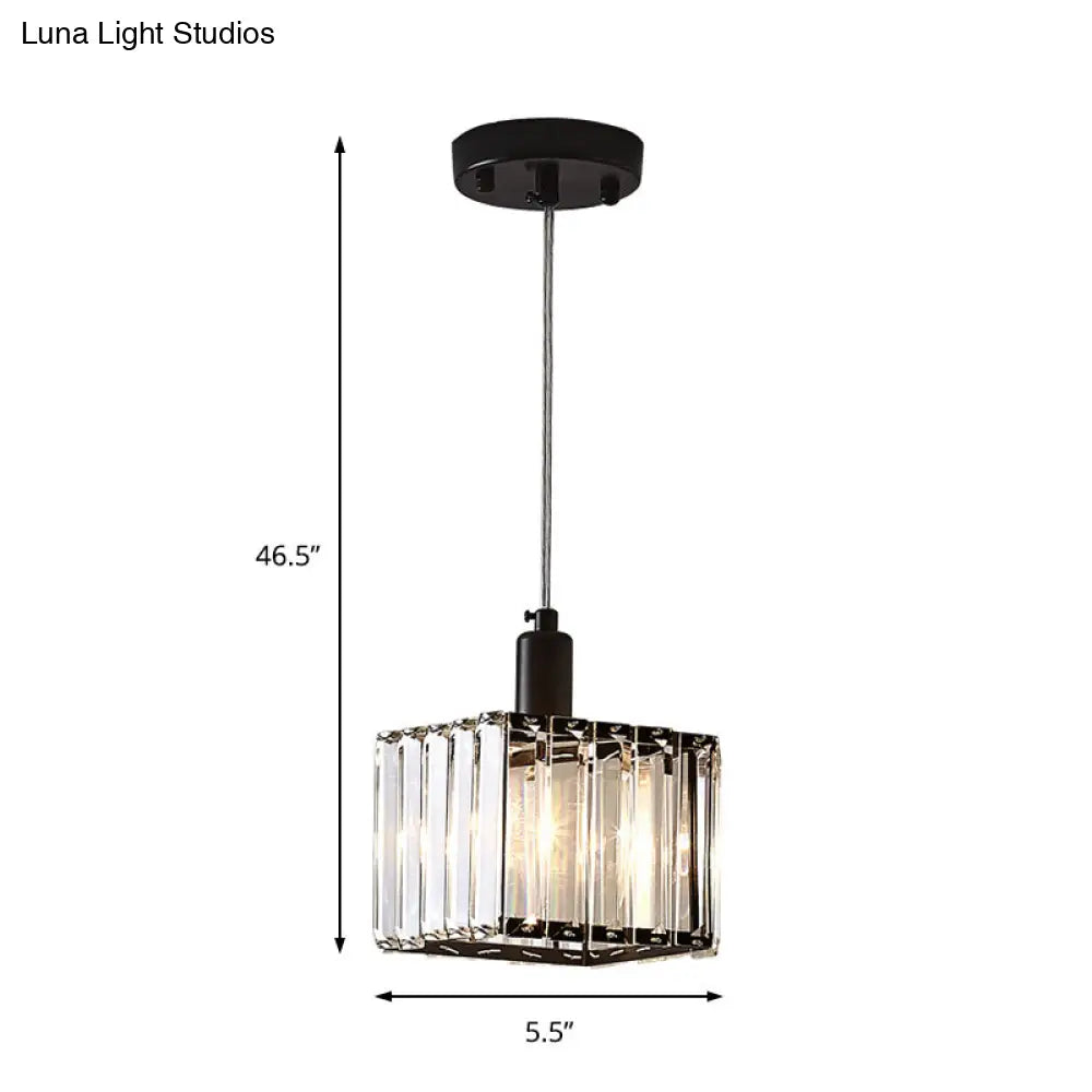 Contemporary Black Crystal Pendant Lamp - Cubic Dining Room Ceiling Light