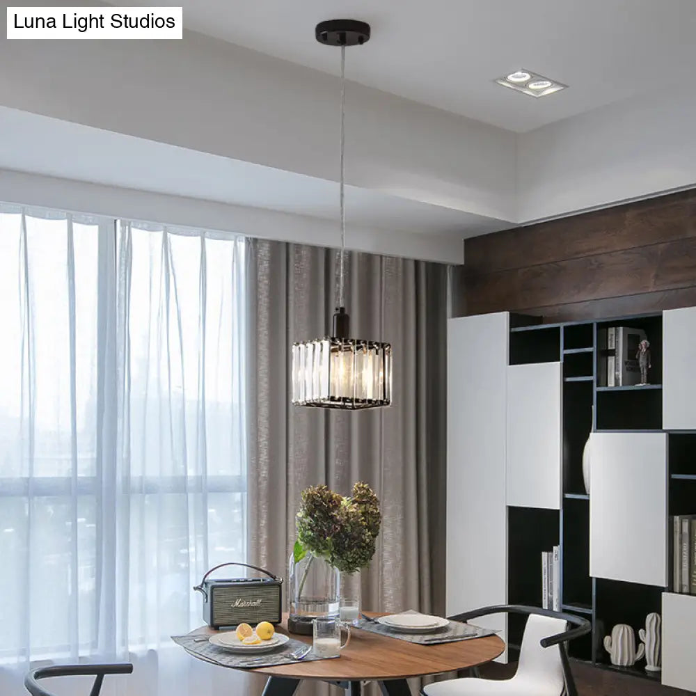 Contemporary Black Crystal Pendant Lamp - Cubic Dining Room Ceiling Light