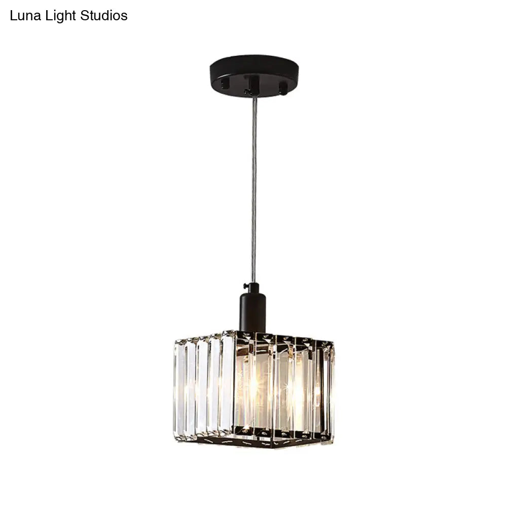 Contemporary Black Crystal Pendant Lamp - Cubic Dining Room Ceiling Light