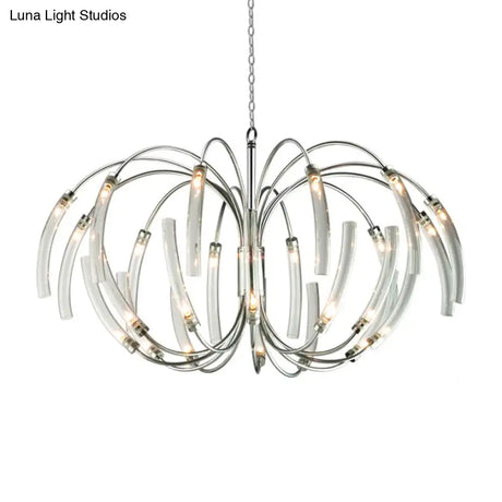 Contemporary Curved Tube Chandelier Lamp - Clear Glass 16/24 Lights Chrome Fixture