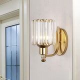 Contemporary Cylinder Crystal Wall Light With 1 Head Mounted On Bedroom - Black/Gold Curved Arm Gold