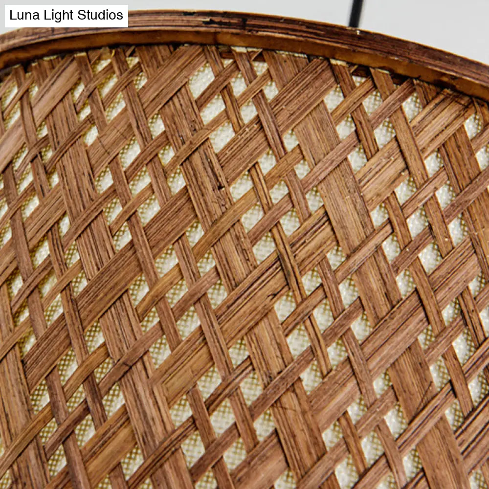 Contemporary Dark Brown Bamboo Pendant Light Kit - Woven Suspension 1 Bulb