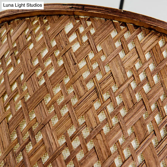 Contemporary Dark Brown Bamboo Pendant Light Kit - Woven Suspension 1 Bulb