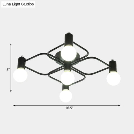 Contemporary Diamond/Rectangular Semi Flush Mount Light - 5/7/9 Lights White/Black Led Milk Glass