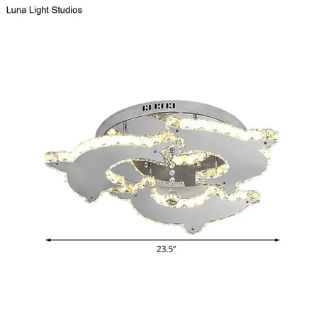Contemporary Dolphin Semi Flush Mount Ceiling Light With Crystal And Metal Accents - 2/3 Heads In